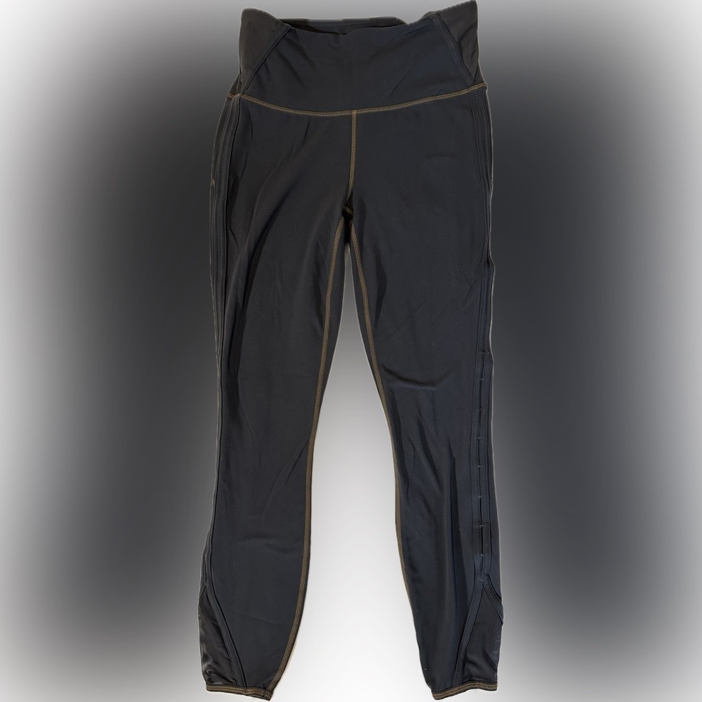 Athleta Leggings Gray With Brown Stitching Side Cut Outs‎ Pants Women’s Small